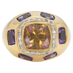 Citrine, Amethyst & Gold Ring with Diamonds