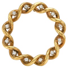 Vintage 1960s Tiffany & Co. Twisted Circle Wreath Brooch with Diamonds