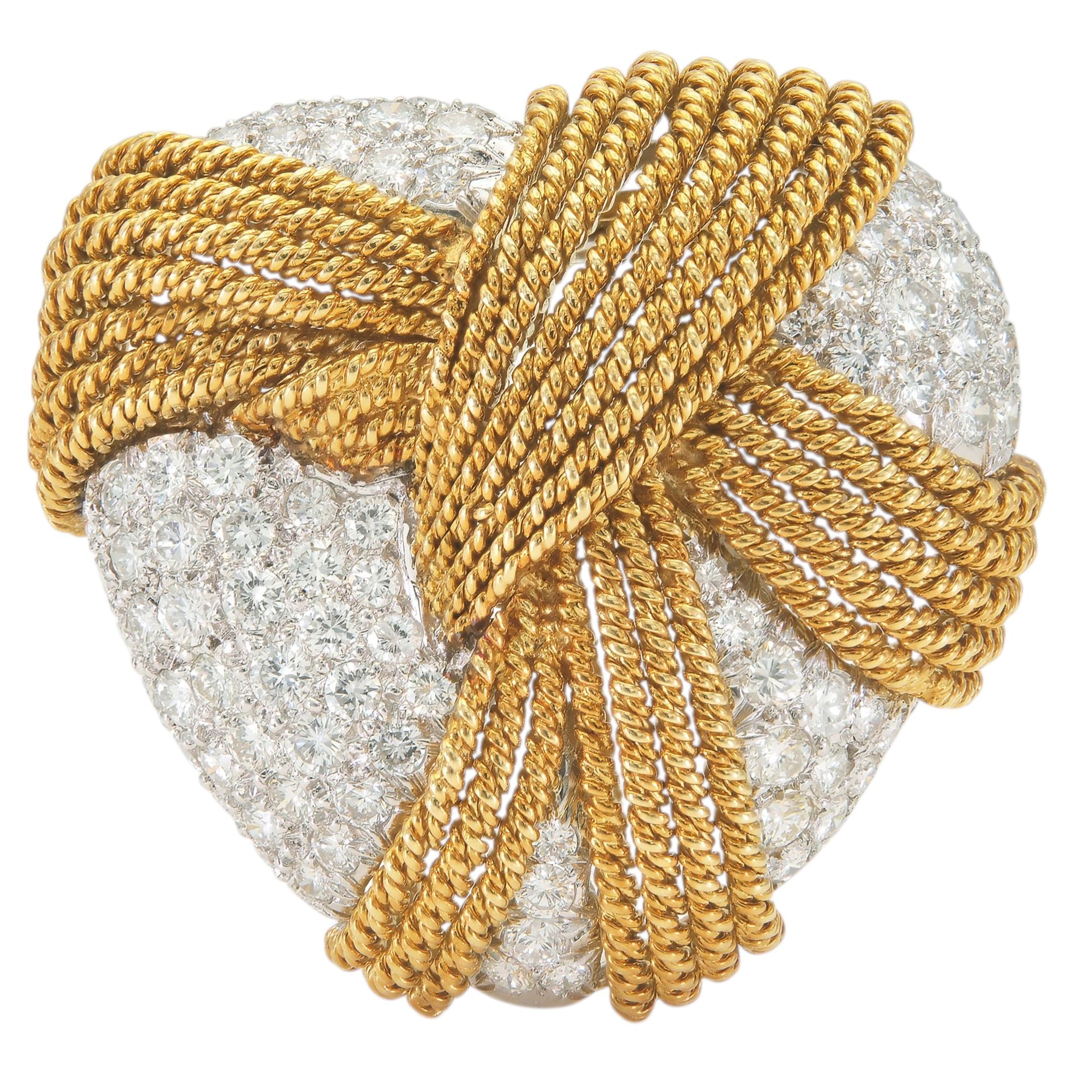 Vintage 1980s David Webb 7.00 Carat Diamond and Gold Heart Brooch