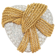 Vintage 1980s David Webb 7.00 Carat Diamond and Gold Heart Brooch