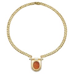 Vintage 1980s Bvlgari Carnelian Intaglio Pendant Necklace