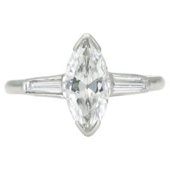 Antique Art Deco 1920s 1.00 Carat Marquise Cut Diamond Engagement Ring