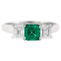 Three Stone Square Cut Emerald and Diamond Ring