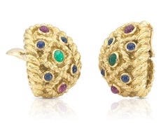 Vintage 1970s David Webb Gold and Multi-Gemstone Earrings