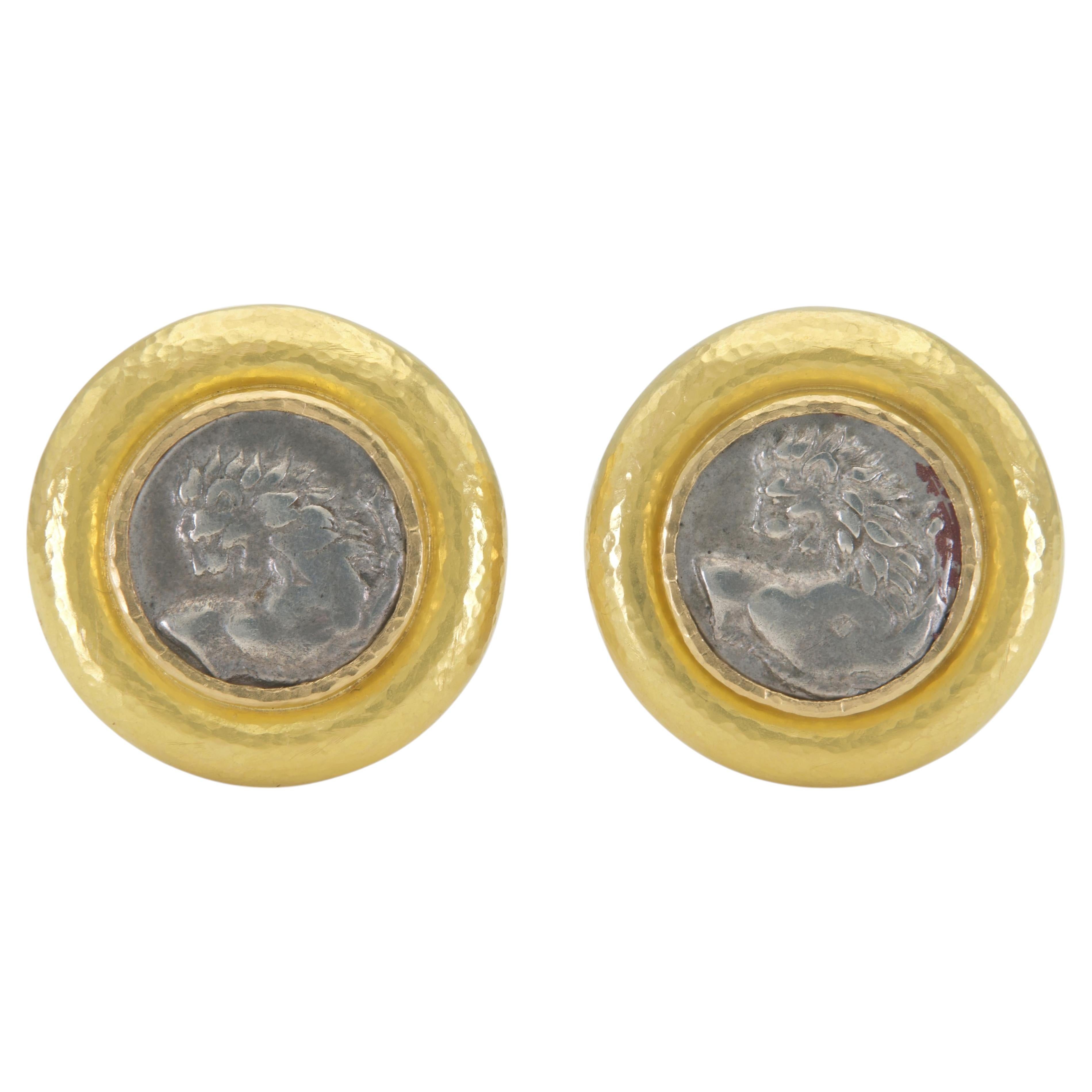 Pendientes con forma de león de la antigua Grecia de Elizabeth Locke en venta