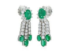 Vintage 1950s 5.40 Carat Emerald and 5.00 Carat Diamond Dangle Earrings