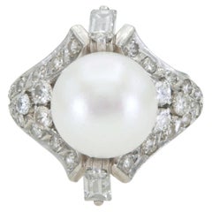 Vintage 1950s Pearl and Diamond Ring