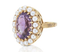 Vintage 1940s Retro 10.00 Carat Amethyst Ring with Pearl Halo