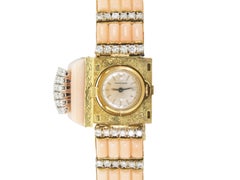 Vintage 1950s Coral and Diamond Concealed Watch Bracelet