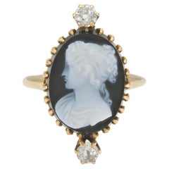 Antique Victorian Onyx & Coral Cameo Ring