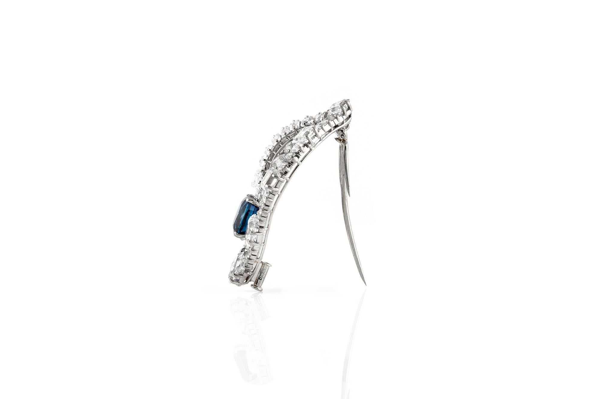 Women's or Men's 7.64 Carat Burmese Sapphire and Diamond Cartier Brooch For Sale