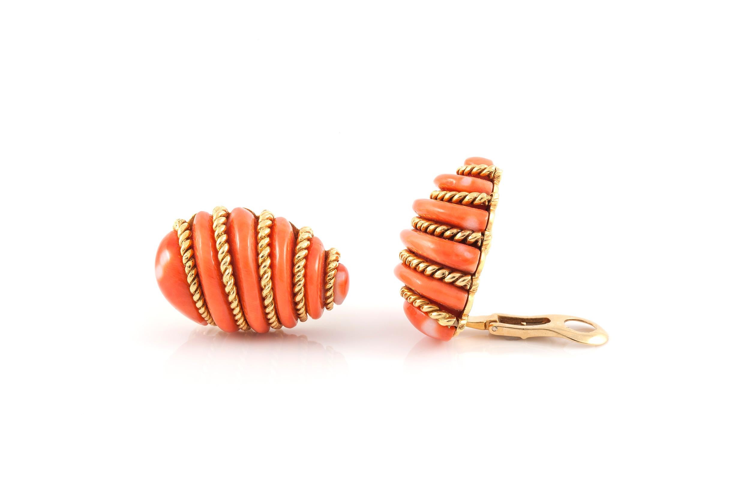 Women's Verdura Coral Gold Wrapped Earrings For Sale