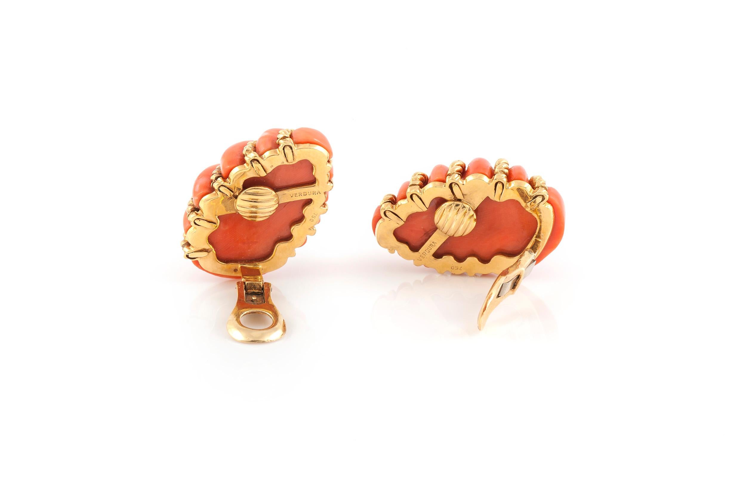 Verdura Coral Gold Wrapped Earrings For Sale 1