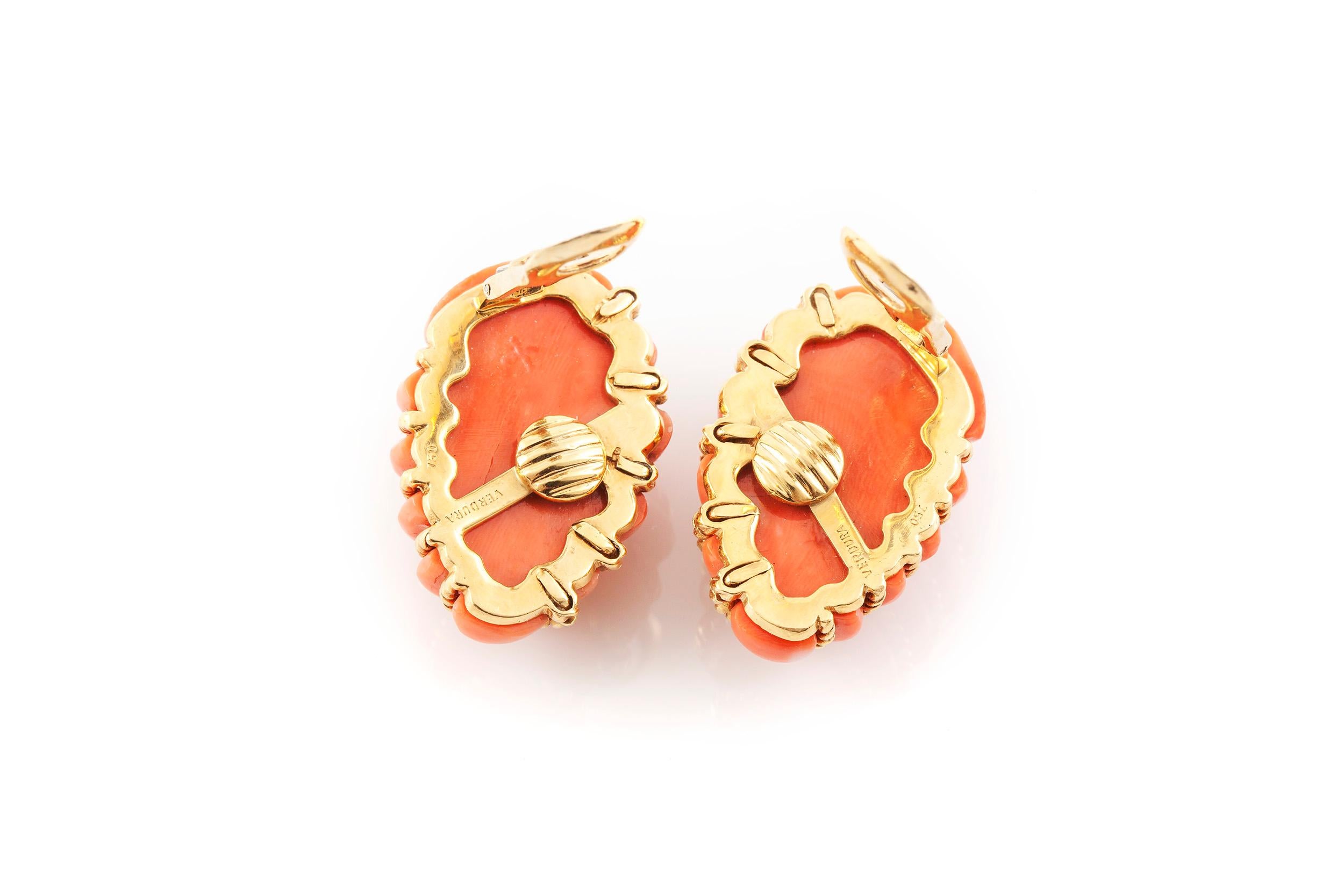 Verdura Coral Gold Wrapped Earrings For Sale 2