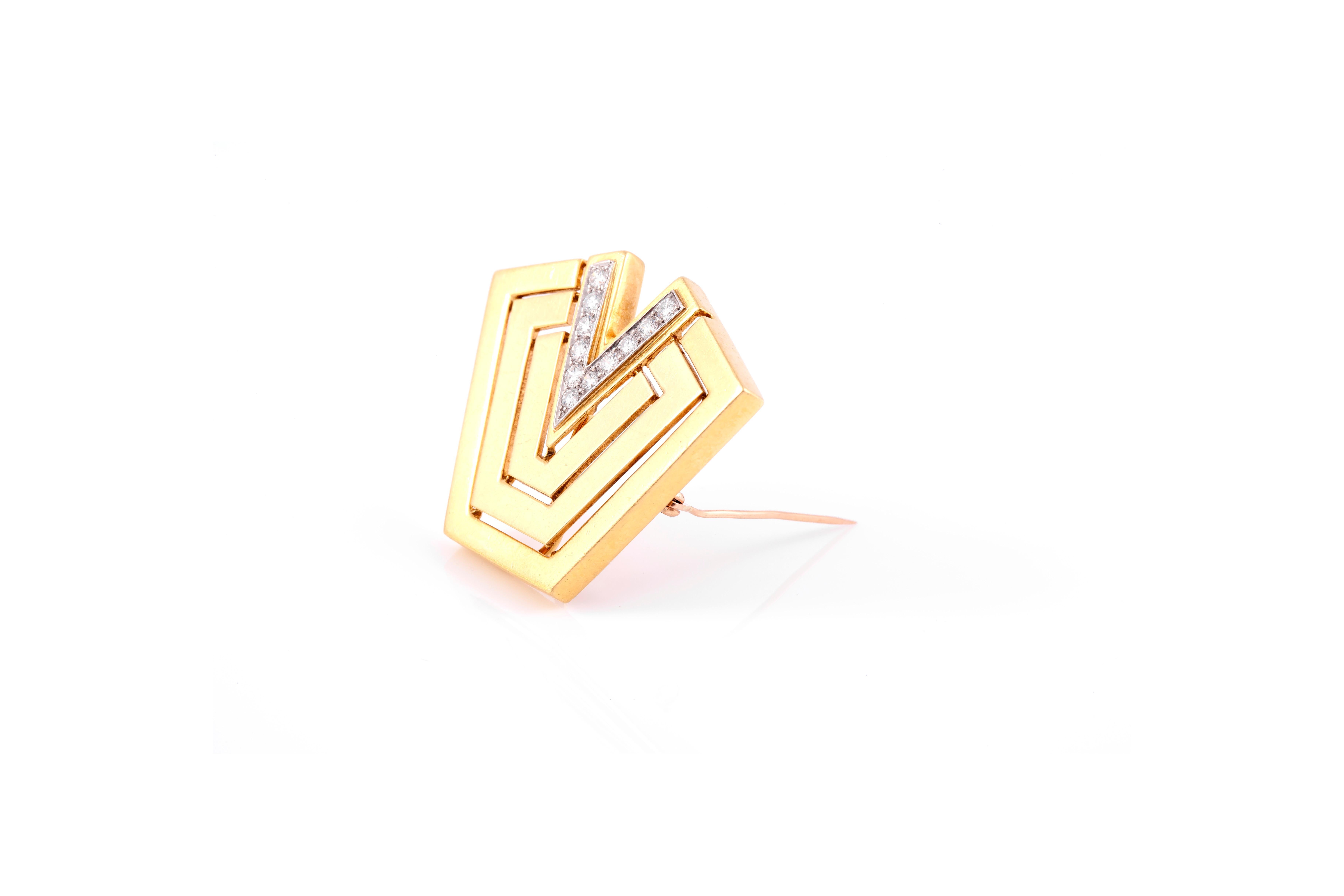 Round Cut Cartier Gold Diamond Pin