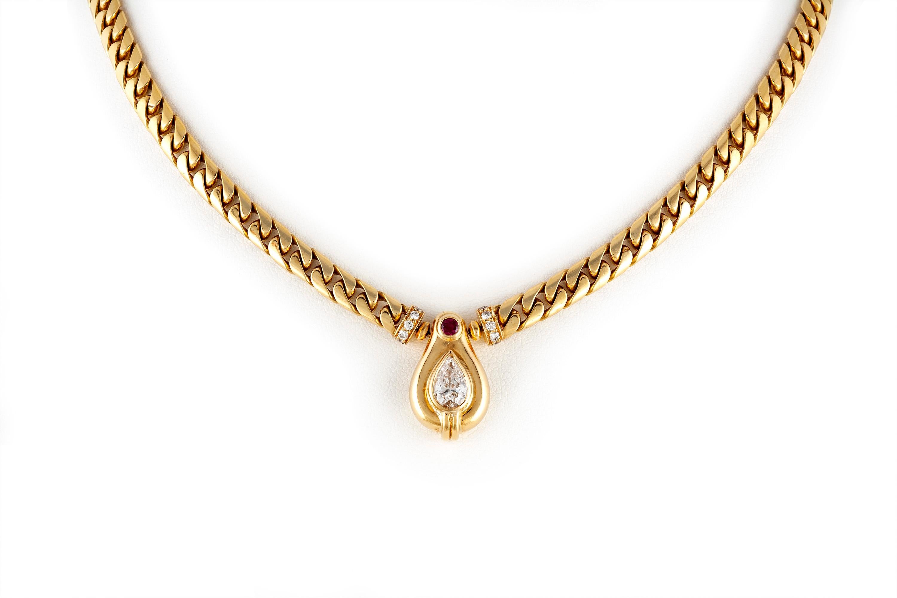 Bvlgari Necklace with Pear Shaped Diamond In Excellent Condition In New York, NY