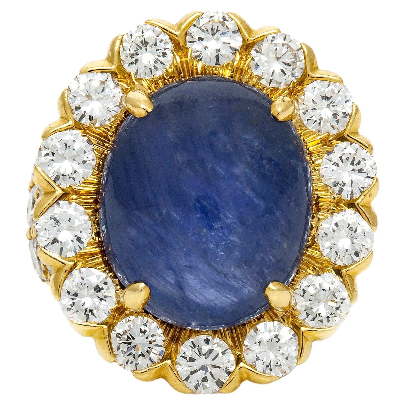 David Webb 10.00 Carat Cabochon Sapphire Ring with Diamonds For Sale
