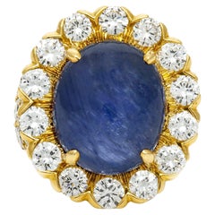 David Webb Bague en saphir cabochon de 10,00 carats avec diamants