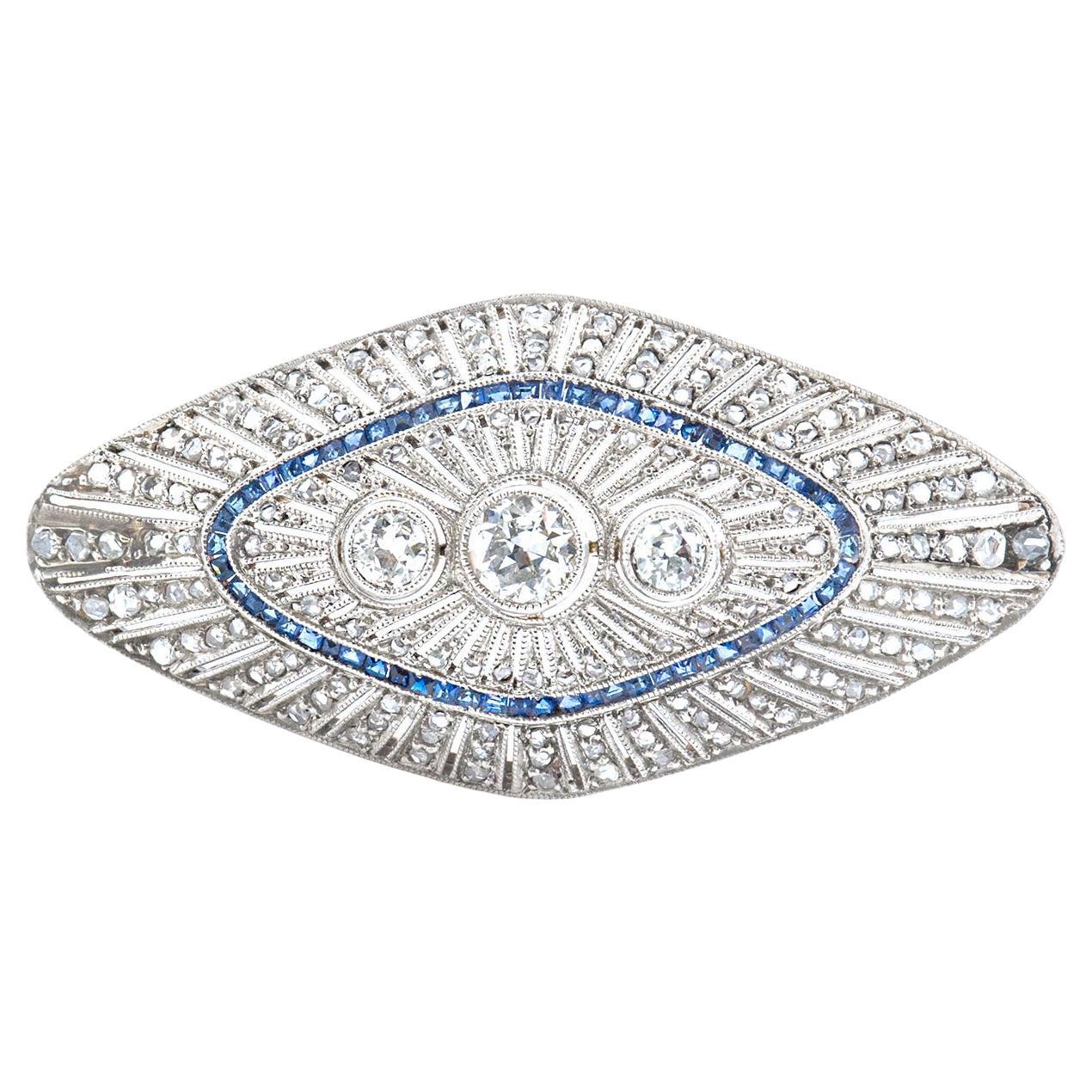 Rhombus Platinum and Gold with Diamond and Sapphire Brooch