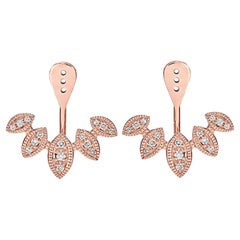 18k Rose Gold Laurel Leaf Design Earrings Milgrain Set With 0.55 Ct of Diamonds