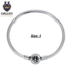 Orloff of Denmark, 925 Sterling Silver Bracelet, Peace Symbol, Black Enamel