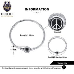Orloff of Denmark - 925 Sterlingsilber-Armband - Friedenssymbol, schwarze Emaille