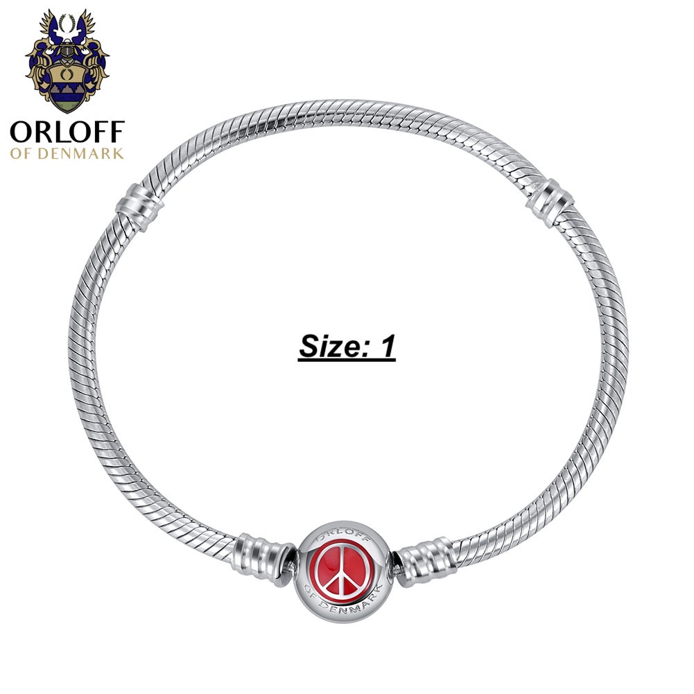 Orloff of Denmark, 925 Sterling Silver Bracelet, Peace Symbol, Red Enamel