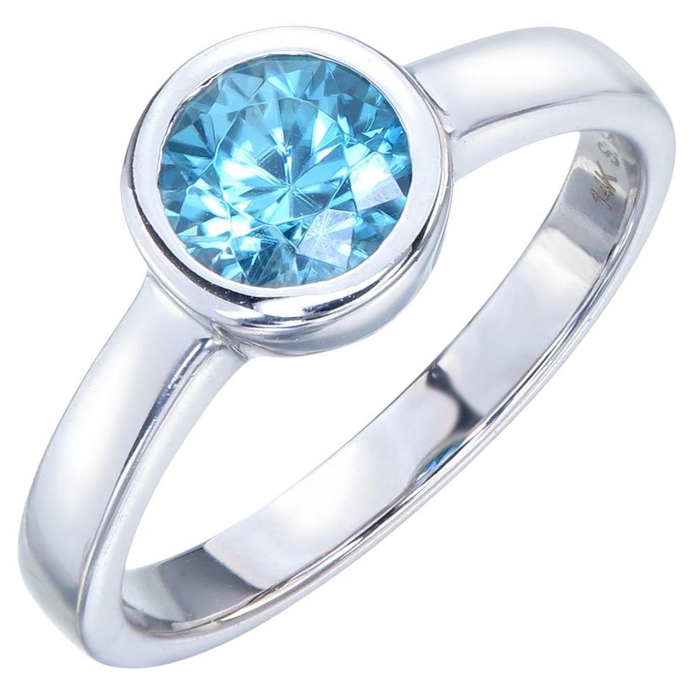Orloff of Denmark, 1.38 ct Metallic Blue Zircon Solitaire Ring in 14K White Gold For Sale