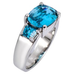 AS Sterling Denmark, Bague en argent 925 avec zircon bleu naturel de 8,27 ct