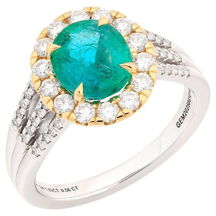 Orloff of Denmark - 14K White and Yellow Gold Zambian Emerald Diamond Halo Ring