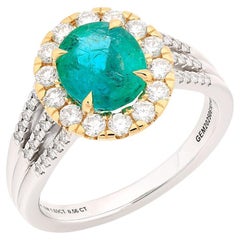 Orloff of Denmark - 14K White and Yellow Gold Zambian Emerald Diamond Halo Ring