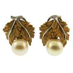 1960s Buccellati Pearl Gold Leaf Huggie Earrings