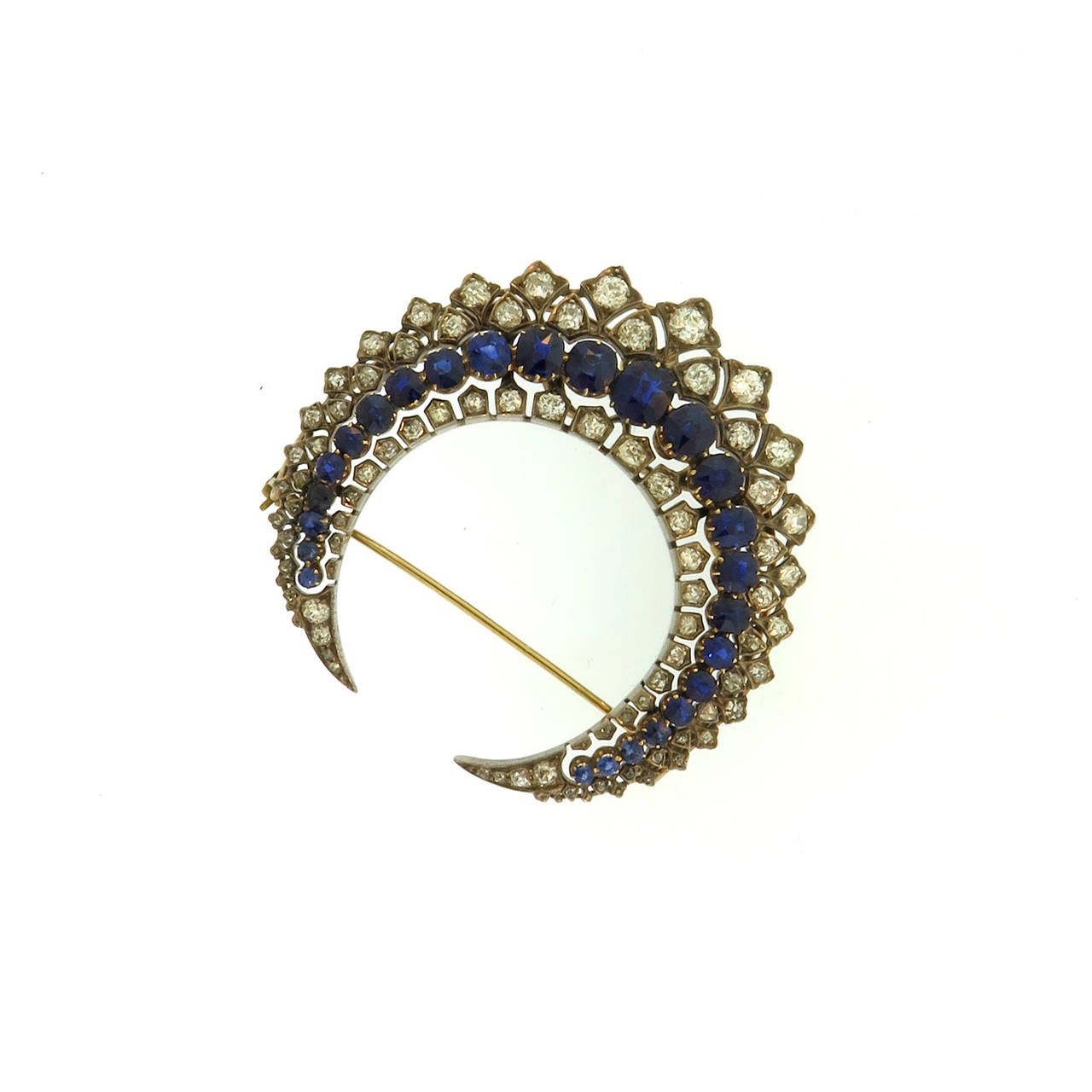 Women's Victorian Sapphire Diamond Silver Gold Crescent Pin Pendant