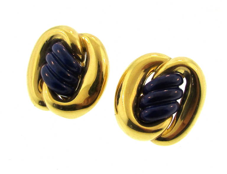 French Lapis Gold Twist Earrings
