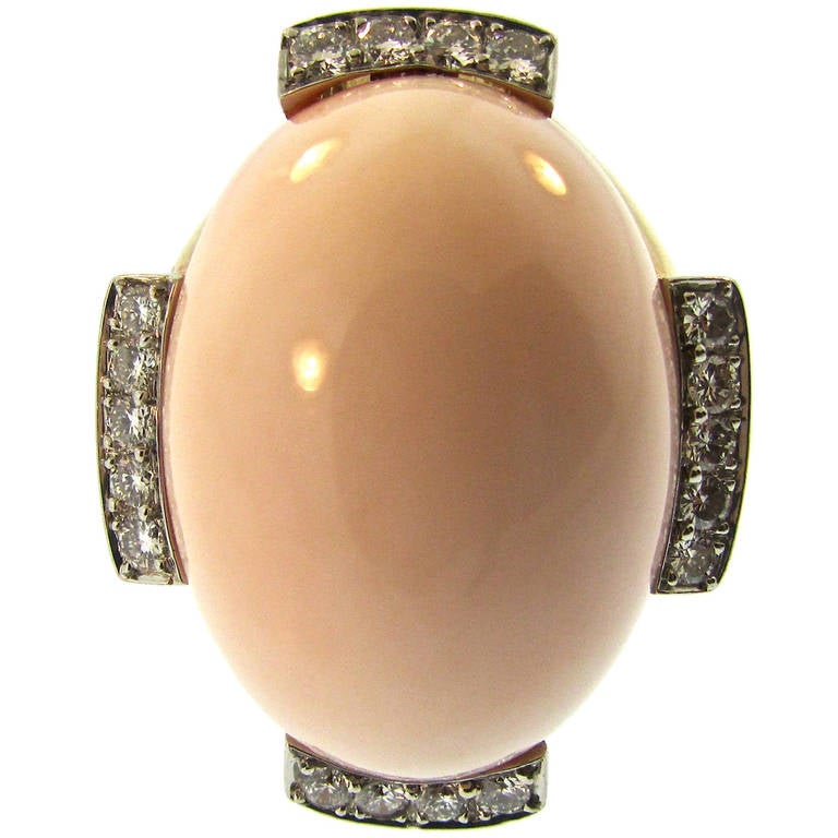 David Webb Angelskin Coral Diamond Gold Cocktail Ring For Sale