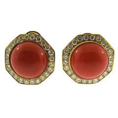 Coral Diamond Gold Earrings