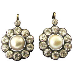 Victorian Natural Pearl and Diamond Earrings