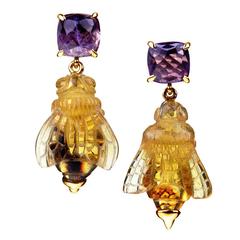 Amethyst Amber Gold Drop Earrings 5