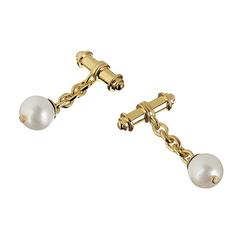 Vermeil Freshwater Cultured Pearl Diamond Cufflinks Batons on Chains 9