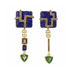 Lapis Lazuli Tourmaline Sapphire Black Diamond Earrings 6