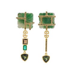 Tessa Packard Aventurine Tourmaline Emerald Black Diamond Drop Earrings 5