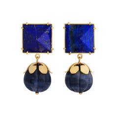 Lapis Lazuli Sodalite Gold Dangle Earrings 4