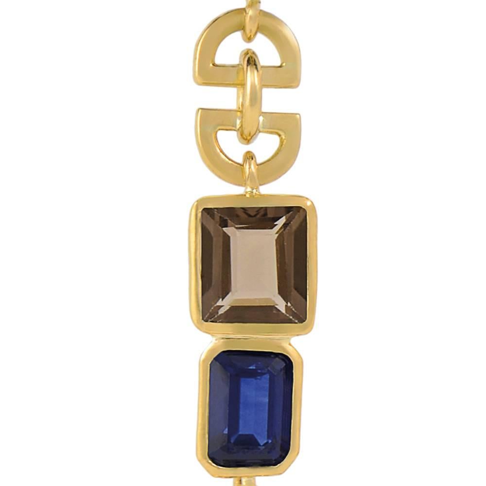 18ct Yellow Gold, Lapis, Tourmaline, Sapphire, Quartz and Black Diamond Earrings For Sale 3