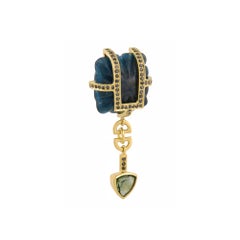 18ct Yellow Gold, Kyanite, Black Diamond and Green Tourmaline Drop Earrings