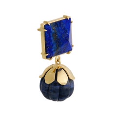 18ct Yellow Gold, Sodalite and Lapis Lazuli Pyramid 'Flower Bomb' Earrings
