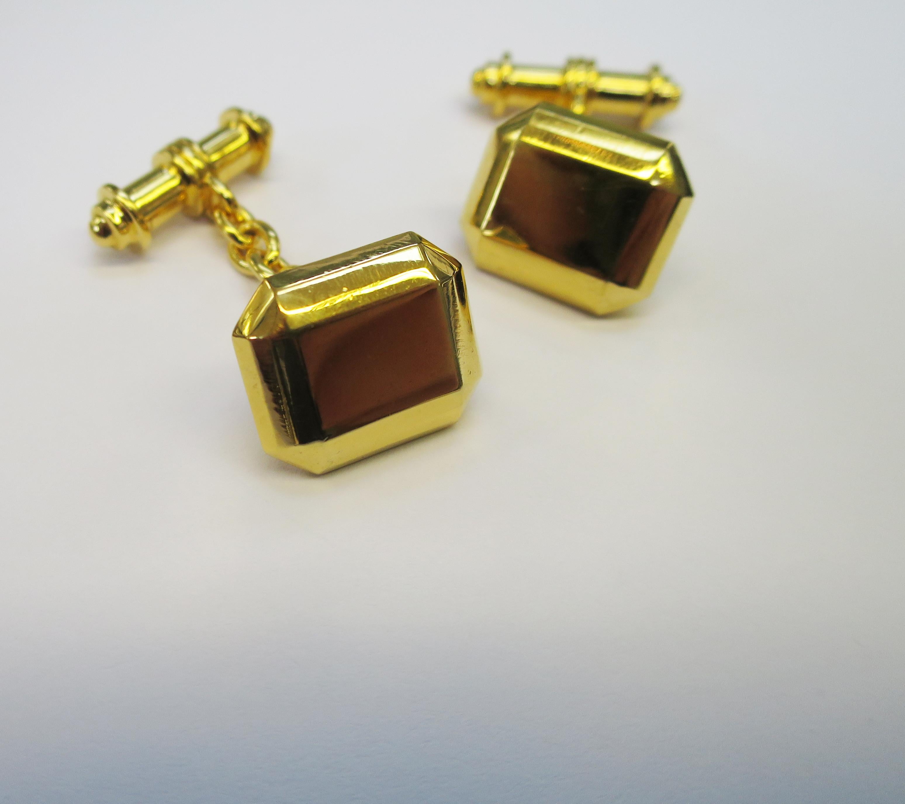 Contemporary 18ct Yellow Gold Vermeil Geometric Chain-Link Cufflinks For Sale