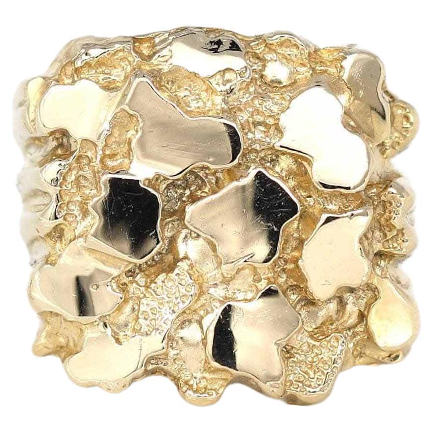 14k Solid Yellow Gold Nugget Men's Big Band Ring For Sale