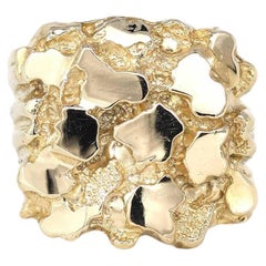 14k Solid Yellow Gold Nugget Men's Big Band Ring