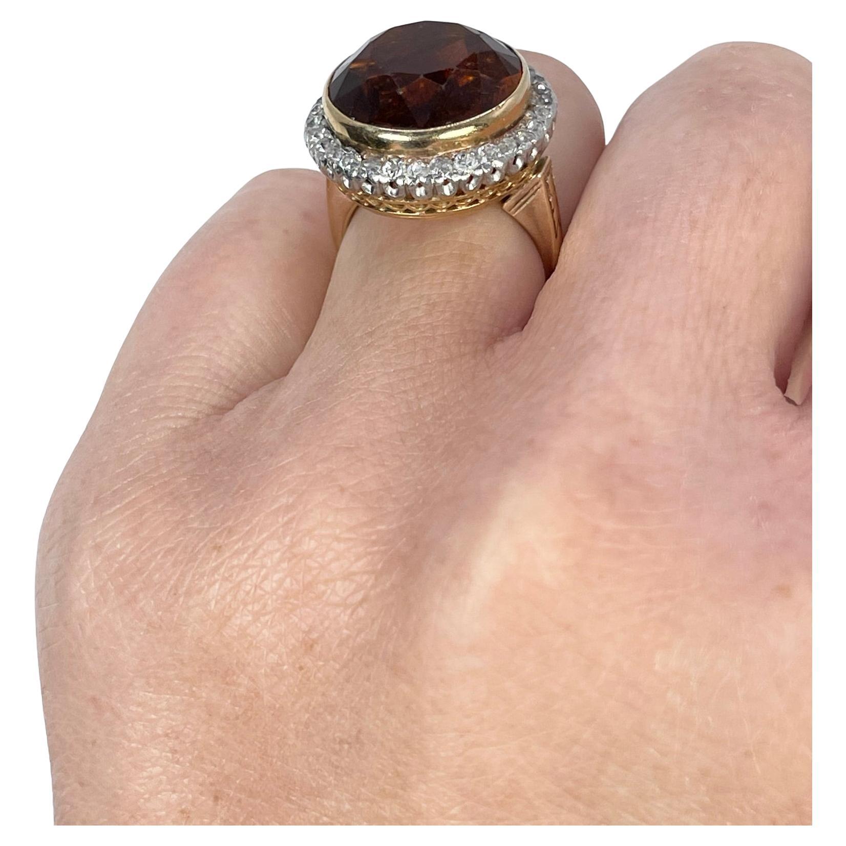 Citrin Diamonid Ring in 14KT Gelbgold Cocktail Abend Ring im Angebot
