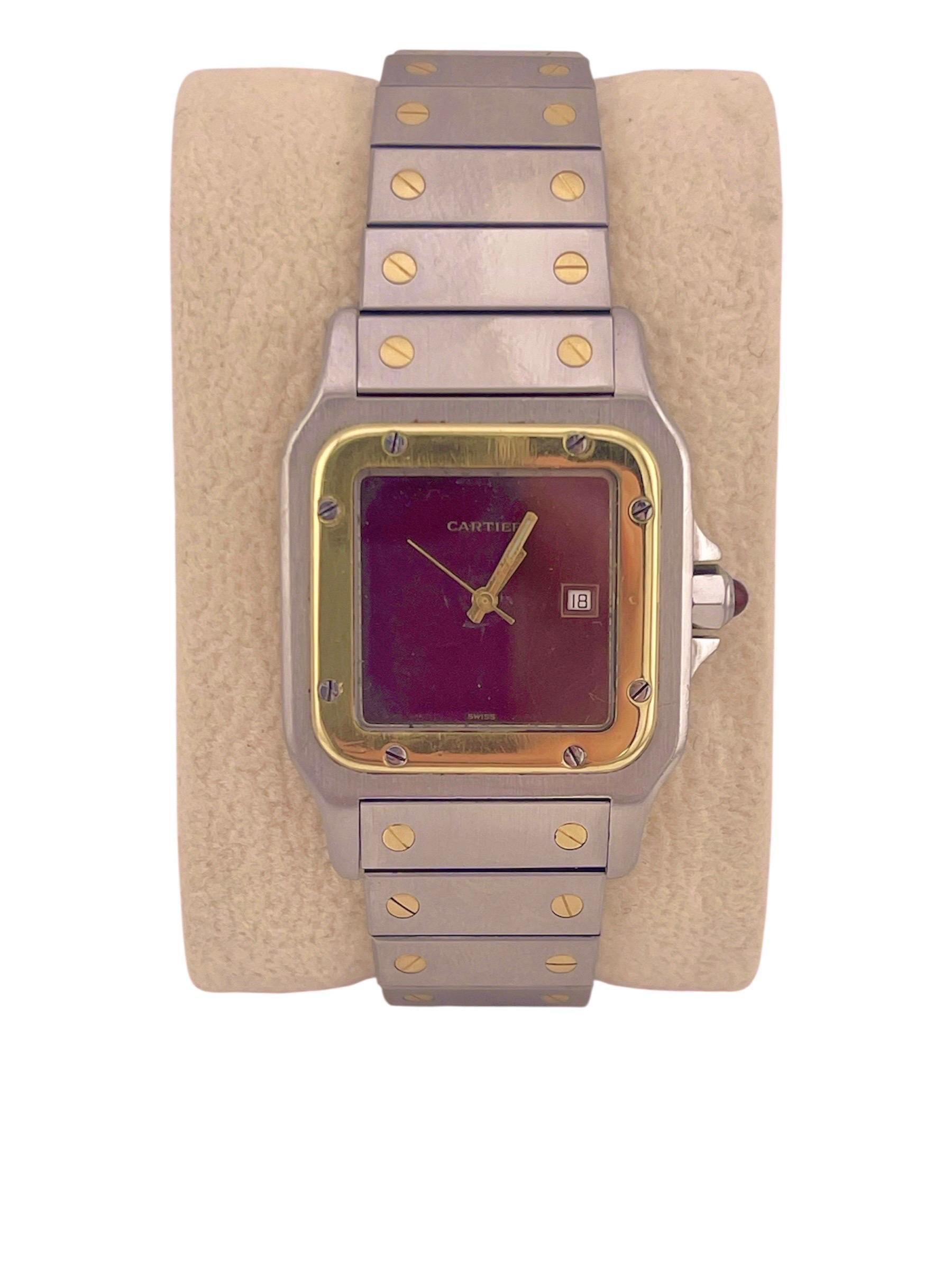 Cartier Carrée 2961 – Burgundy Dial, 29×41 mm, Automatic (c.1980)